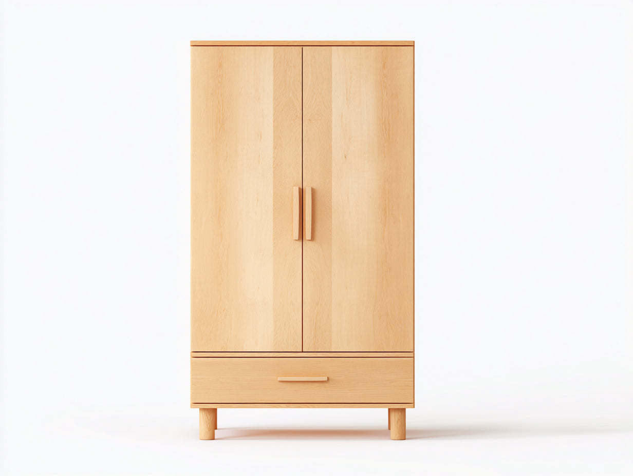 Armarios de madera con puertas y cajones 90x45x180 cm - Madera natural - Diseño moderno
