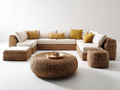 Sofás de exterior modular de fibra trenzada 320 x 320 x 70 cm - beige y blanco - diseño natural para jardín