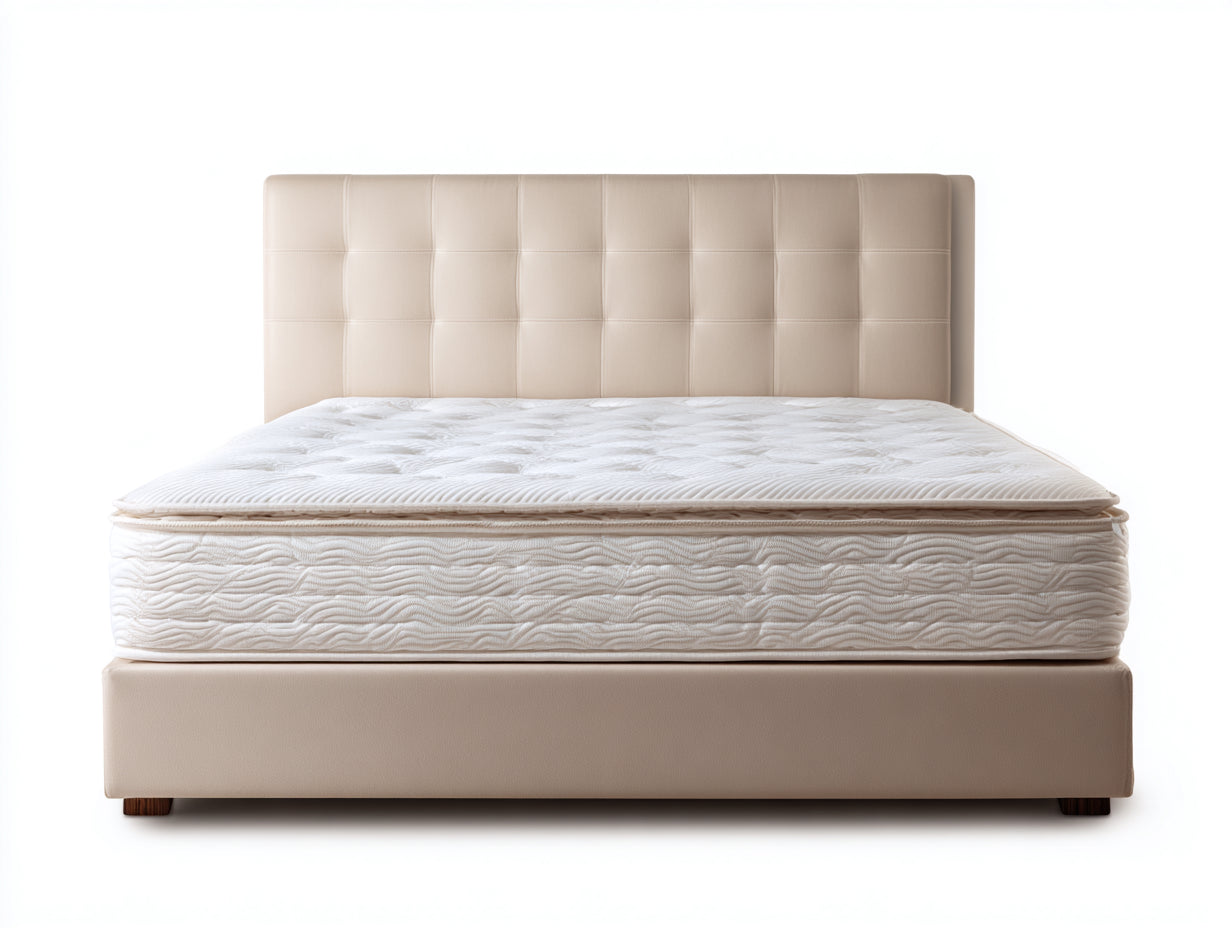 Camas dobles tapizadas con cabecero acolchado 210x180x120 cm - Beige - Diseño moderno