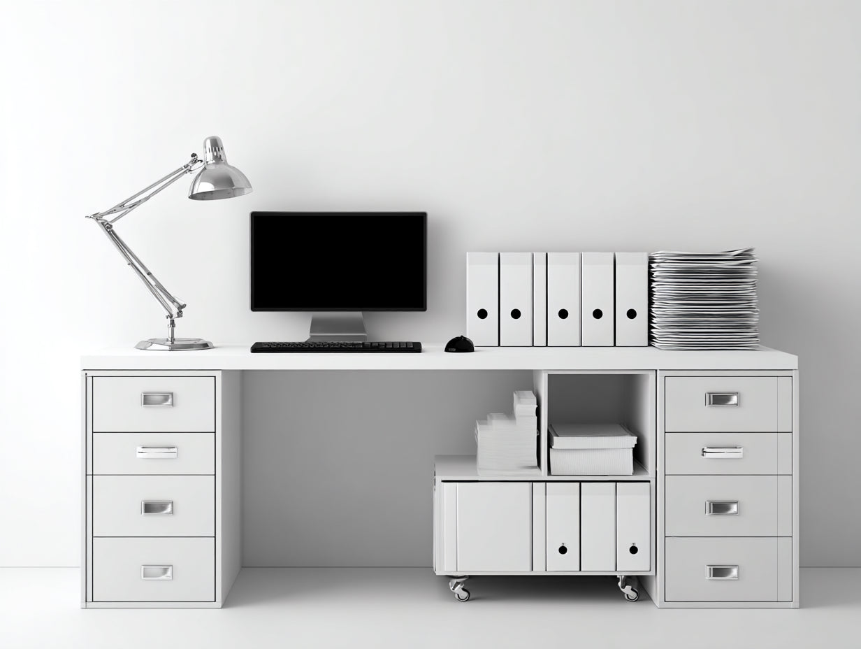 Escritorios de madera con cajones 180x60x75 cm - Blanco - Diseño moderno