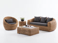 Conjunto de sofás de exterior de ratán sintético 210x95x85 cm - Marrón natural y gris oscuro - Diseño curvo de 4 piezas
