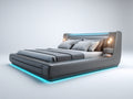 Cama doble tapizada 220x180x100 cm gris con iluminación LED integrada estilo moderno