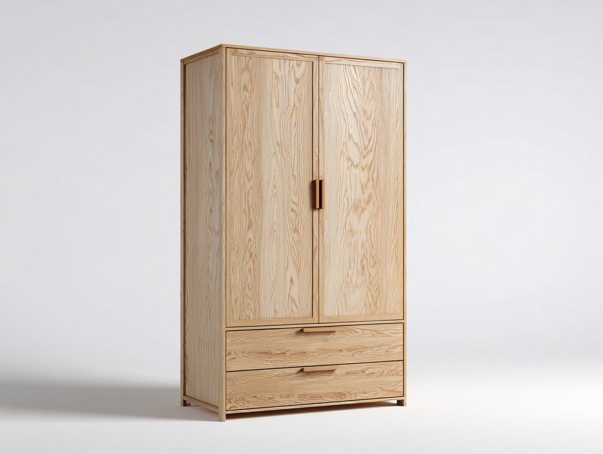 Armario de madera 120x45x190 cm natural con 2 puertas y 2 cajones estilo moderno