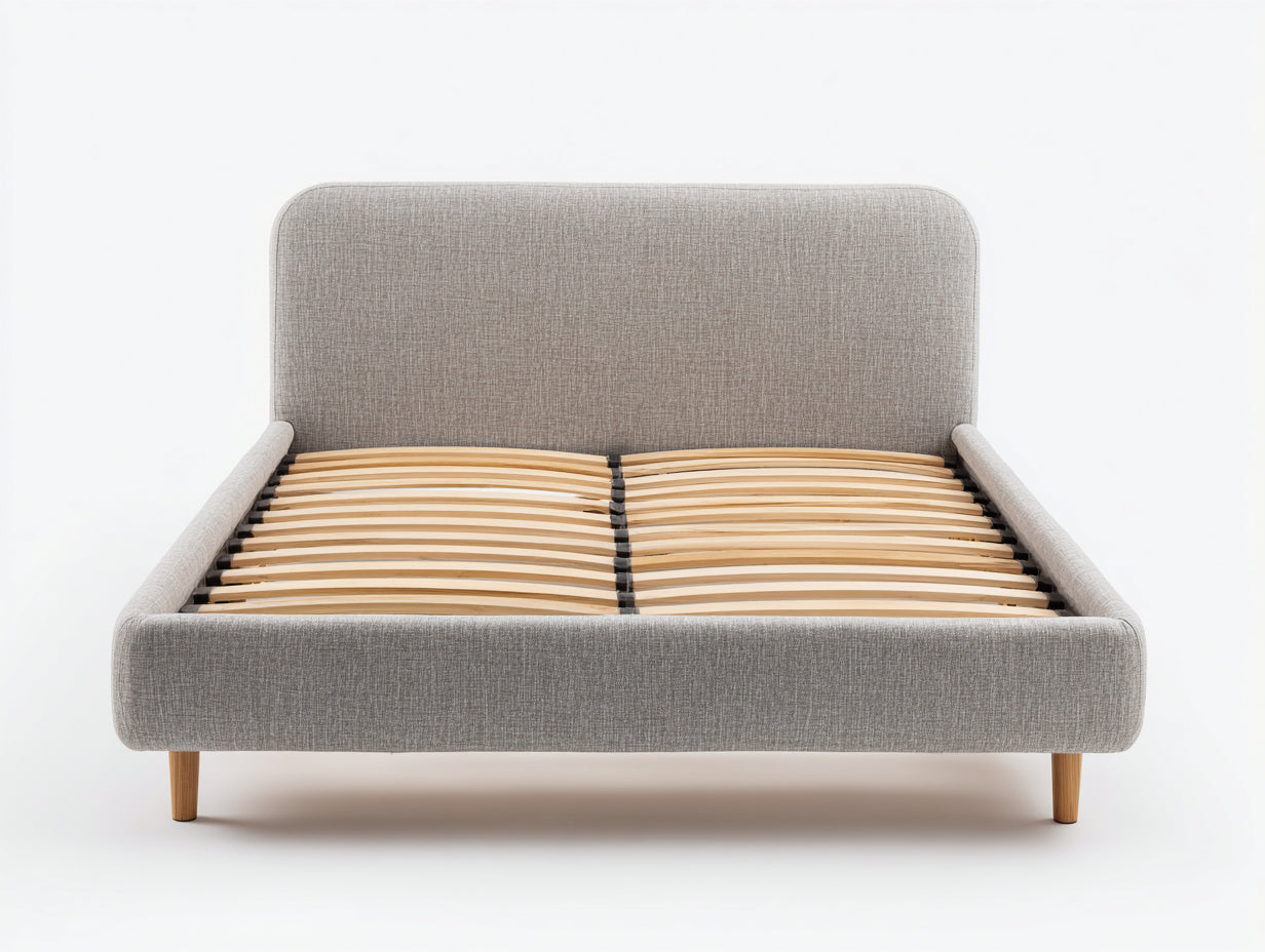 Camas dobles tapizada de tela 200x180x100 cm color beige diseño moderno minimalista
