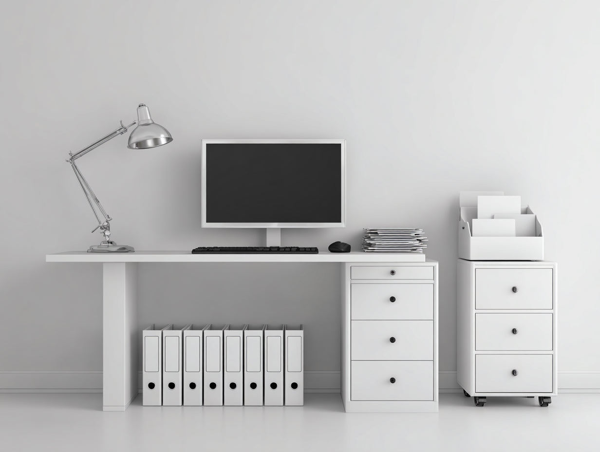 Escritorios de madera con cajones 140x60x75 cm - Blanco - Diseño moderno