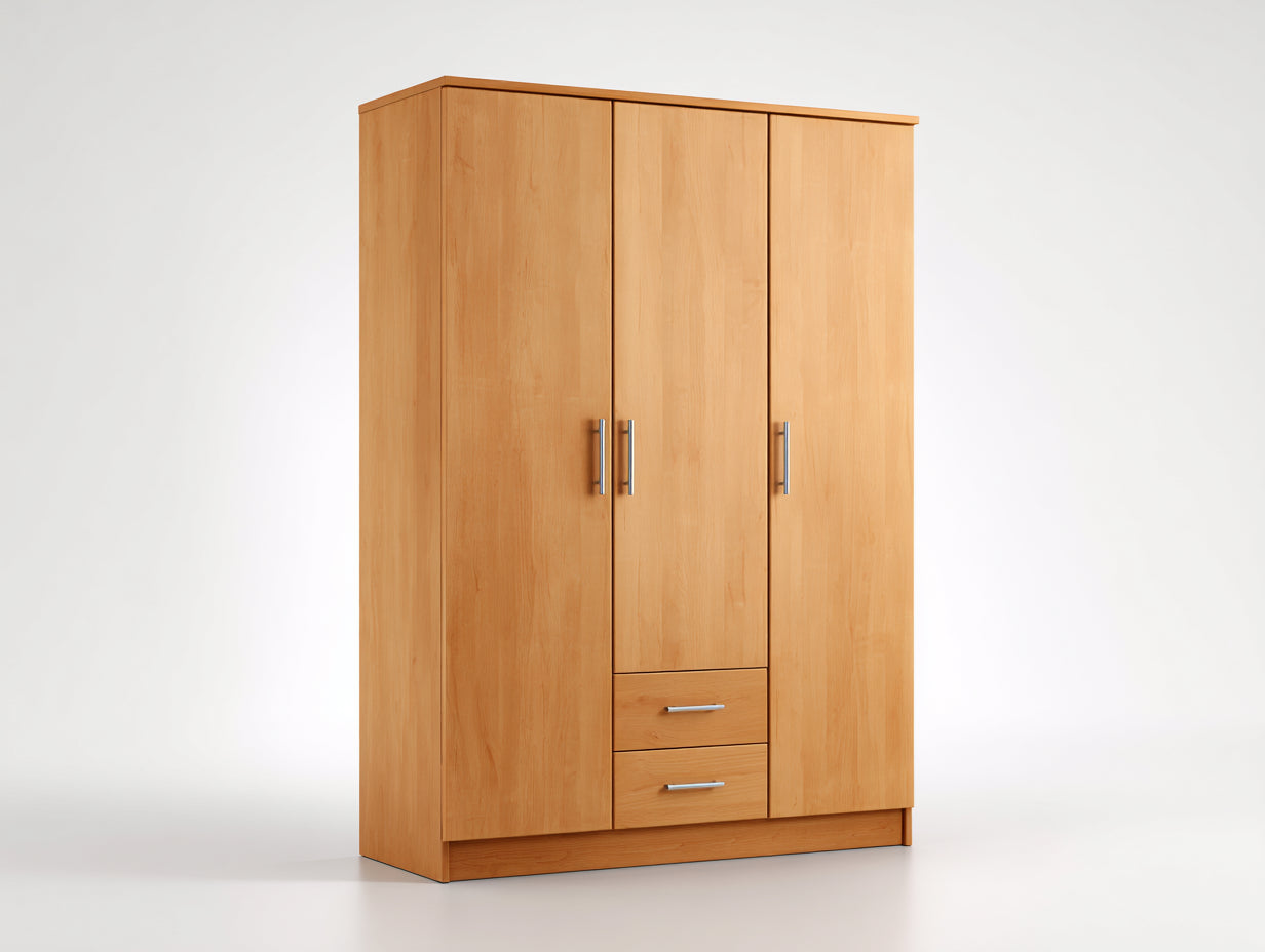Armarios de madera 180x60x200 cm - Madera natural - Diseño moderno con tres puertas y dos cajones