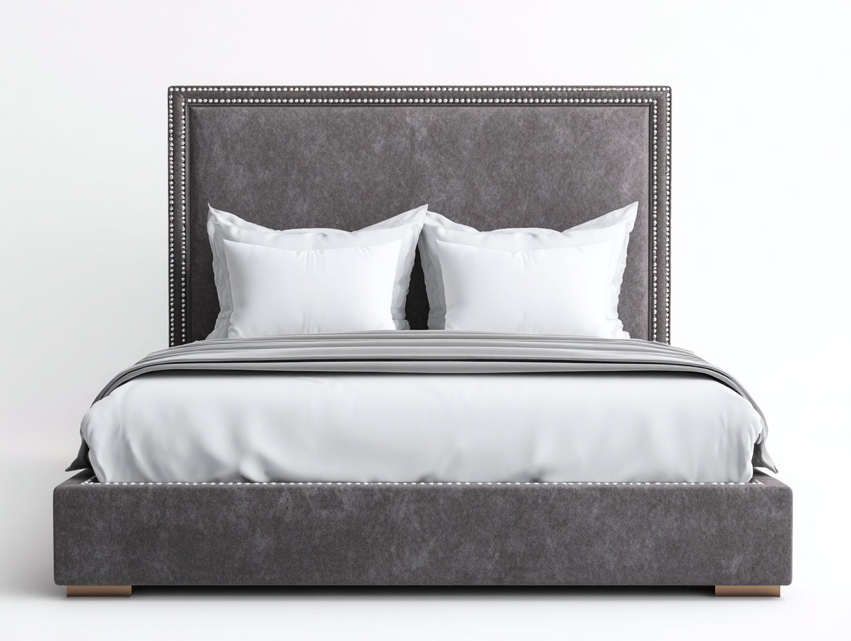 Camas dobles tapizada de tela 200x180x120 cm color gris diseño moderno con cabecero elegante