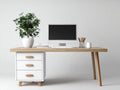 Escritorio de oficina 160x60x75 cm blanco y natural con 3 cajones estilo moderno