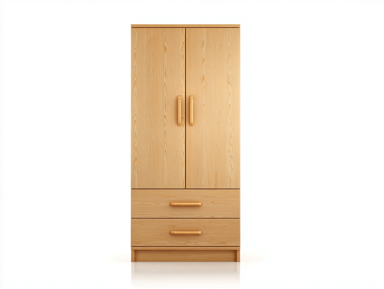 Armario de madera 100x45x190 cm color natural con 2 puertas y 2 cajones estilo moderno