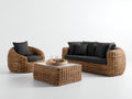 Sofás de exterior de ratán trenzado 220 x 95 x 78 cm - Marrón natural y negro - Con sillón y mesa de centro