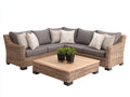 Sofás de exterior de ratán sintético 240 x 240 x 76 cm - Marrón natural y gris - Con mesa de centro cuadrada