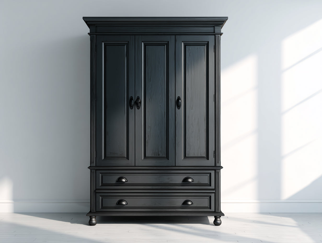 Armarios de madera 140x55x200 cm - Negro - Diseño clásico con puertas y cajones