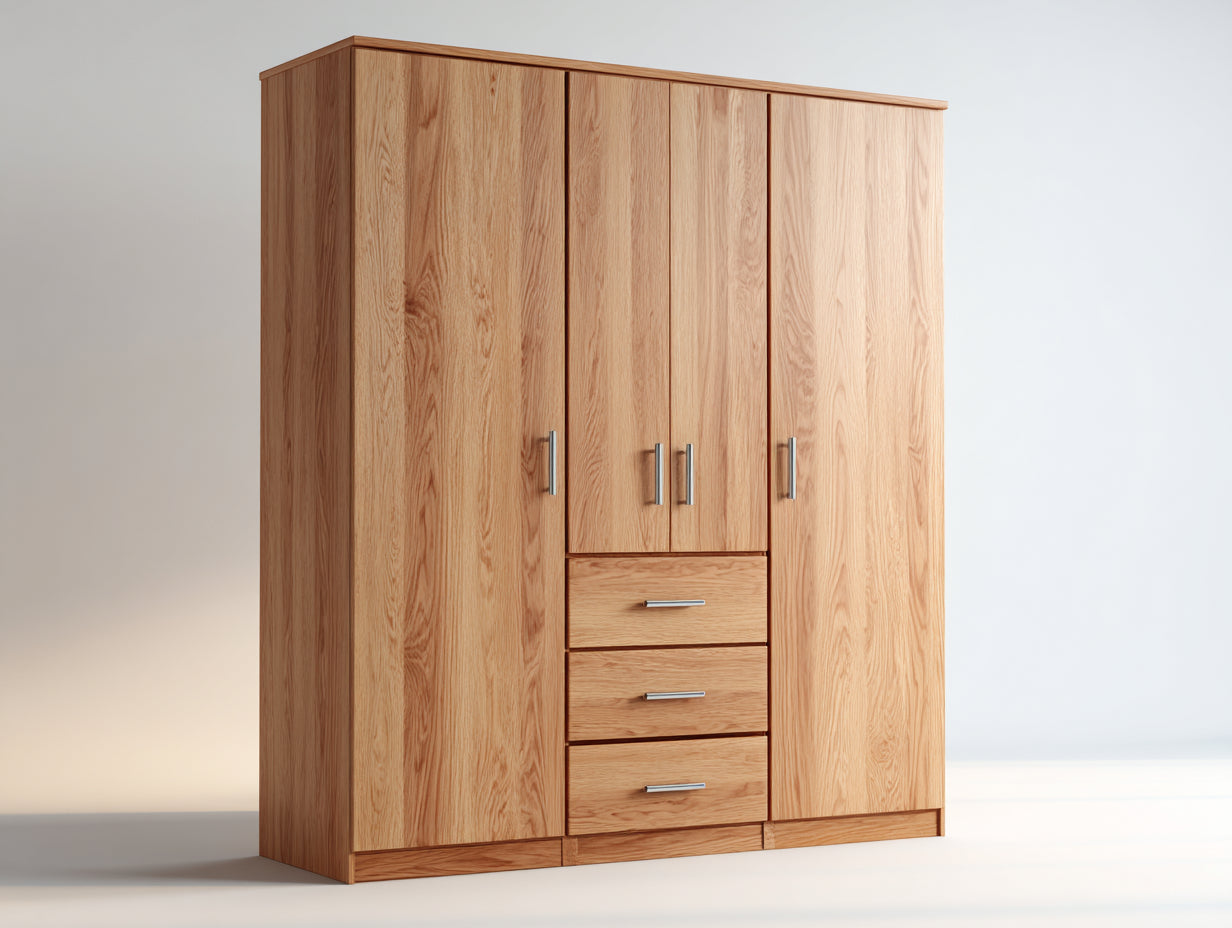 Armarios de madera con puertas y cajones 180x55x200 cm - Madera natural - Diseño moderno