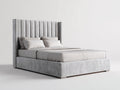 Cama doble tapizada 220x180x115 cm - Color gris claro - Diseño moderno con cabecero alto acolchado