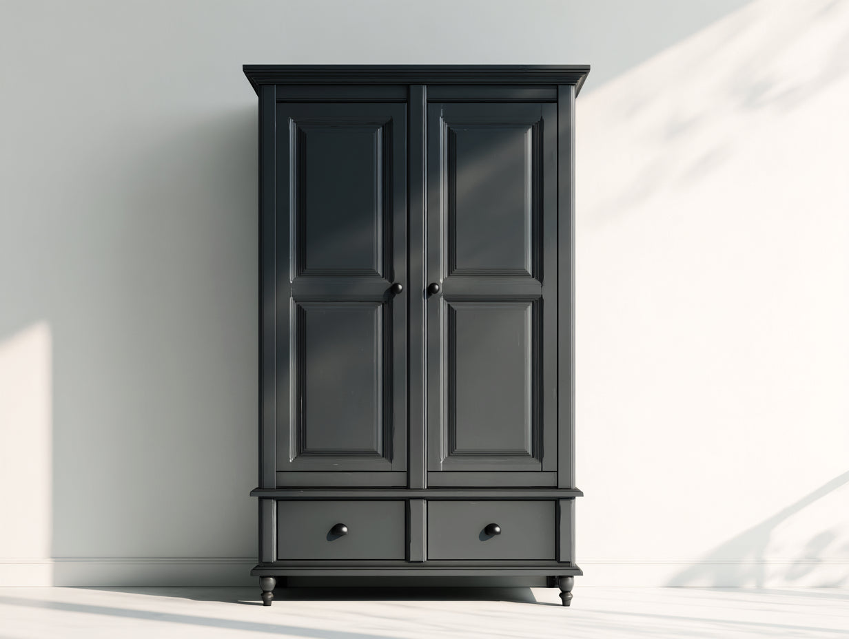 Armario de madera 120x45x190 cm negro con 2 puertas y 2 cajones estilo clásico