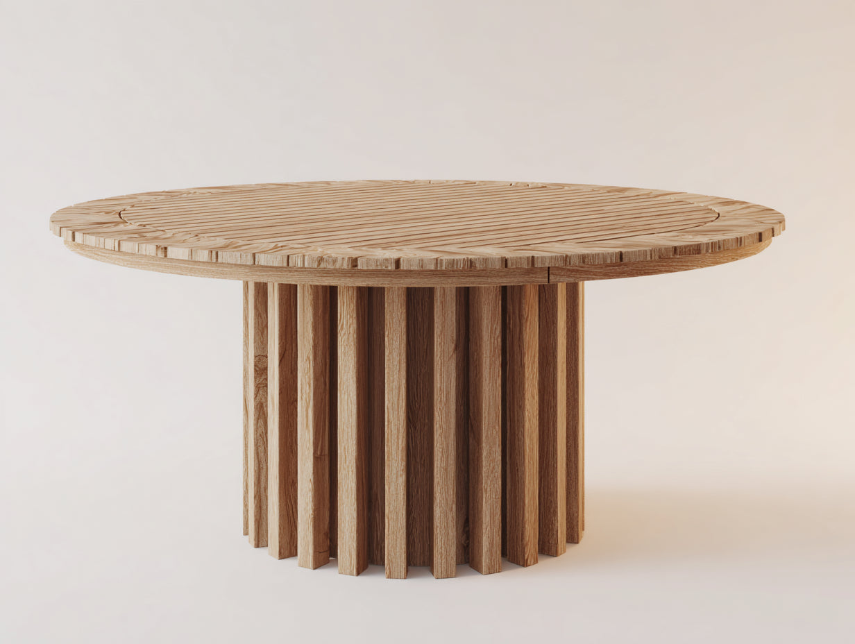 Mesa de jardín de madera 120x120x75 cm - color natural - diseño rústico moderno para exterior