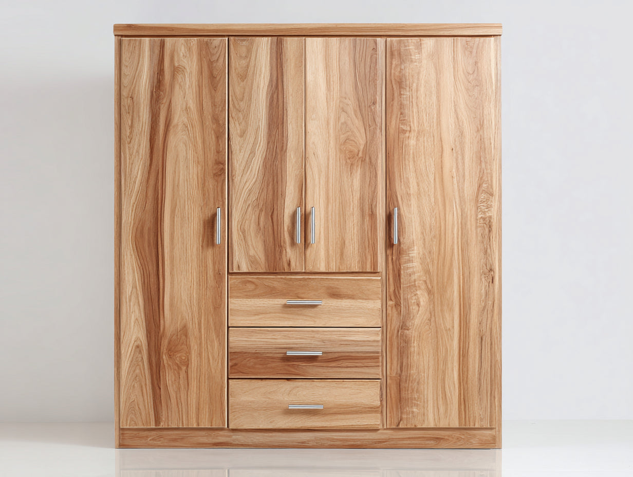 Armarios de madera 220x60x200 cm - Madera natural - Diseño moderno con cuatro puertas y tres cajones
