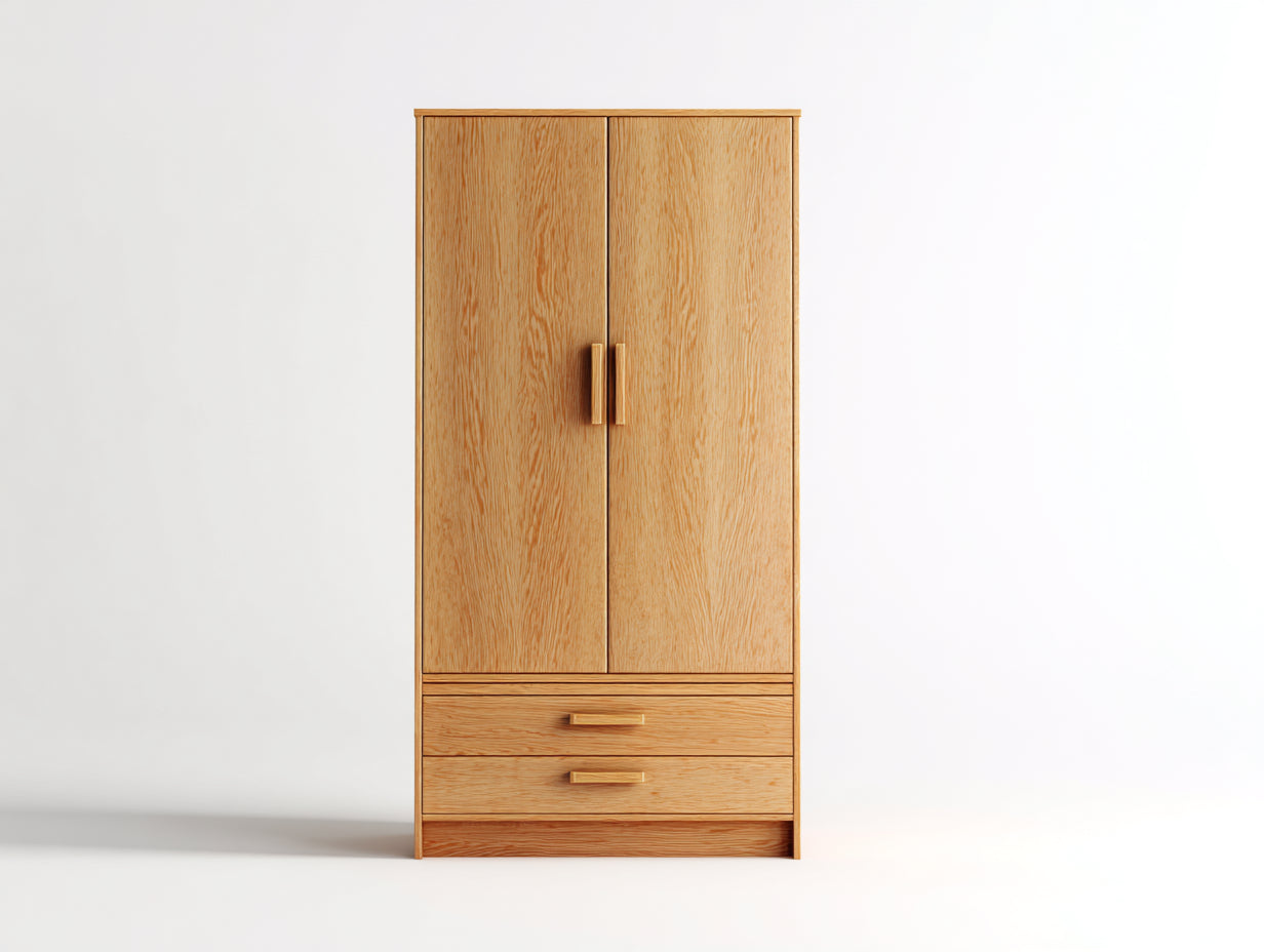 Armarios de madera con puertas y cajones 80x45x180 cm - Madera natural - Diseño moderno