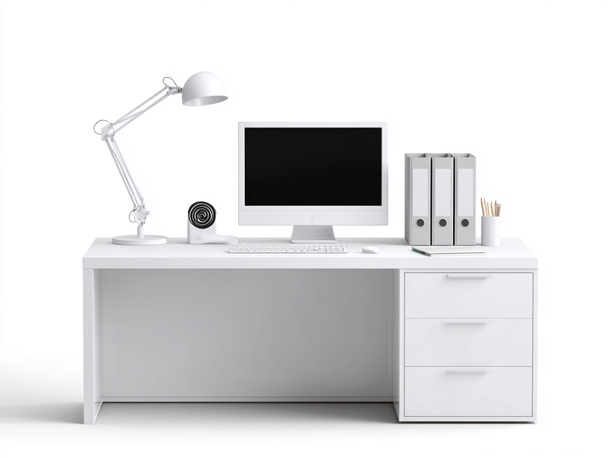 Escritorio de oficina 160x60x75 cm blanco con 3 cajones estilo moderno