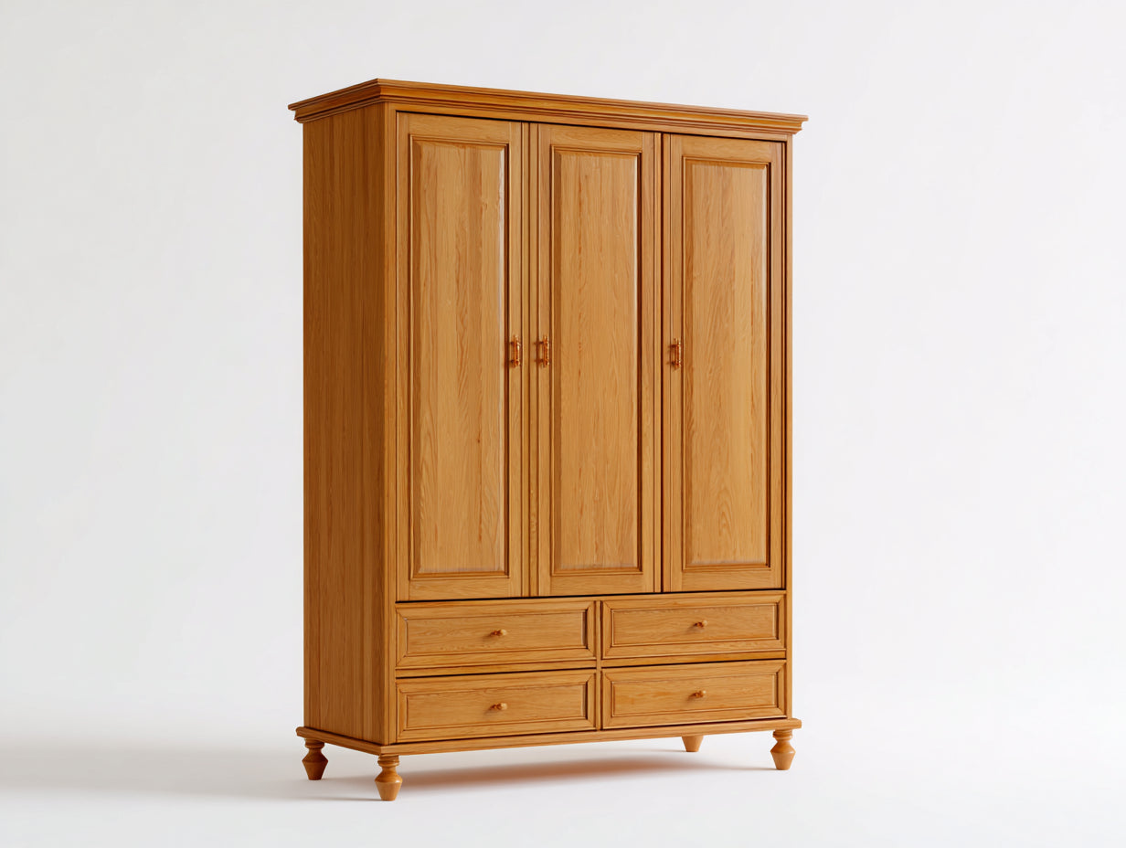 Armarios - madera 150 x 55 x 200 cm - color madera natural - armario de tres puertas con cajones para dormitorio