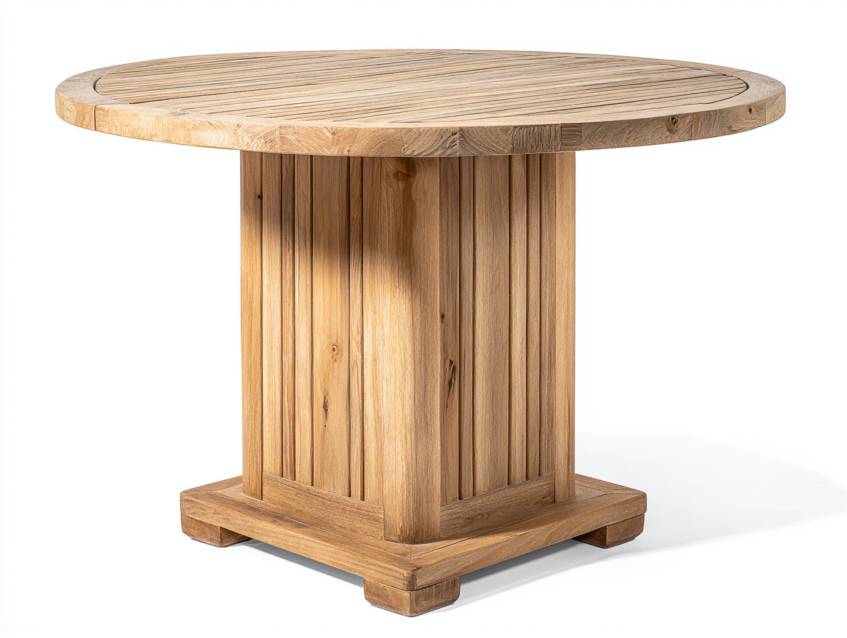 Mesa de jardín de madera maciza 120x120x75 cm - color natural - diseño rústico para exterior