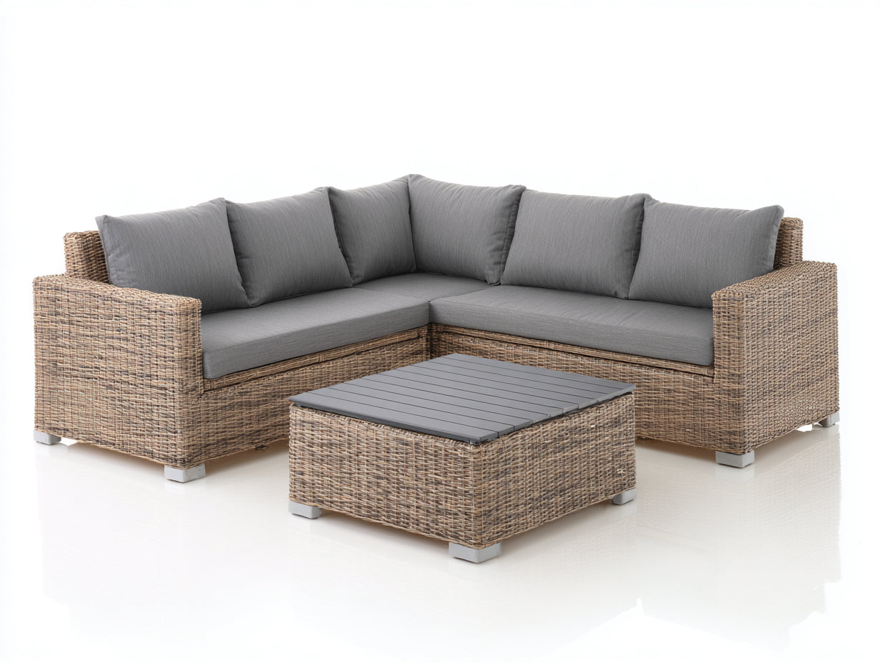 Sofás de exterior de ratán sintético 250x250x85 cm - Gris y marrón natural - Diseño modular moderno