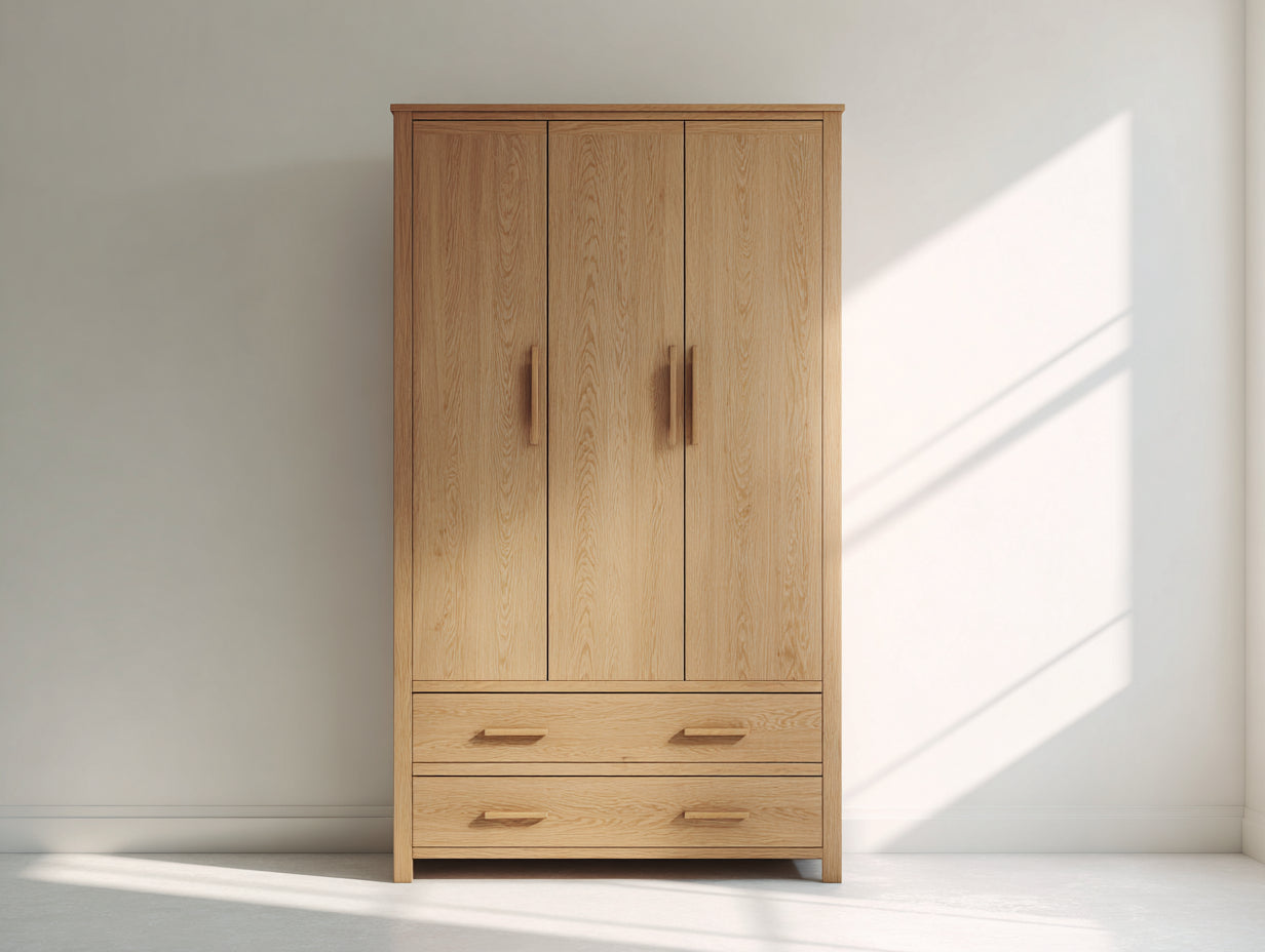 Armarios de madera con puertas y cajones 100x55x190 cm - Madera natural - Diseño moderno