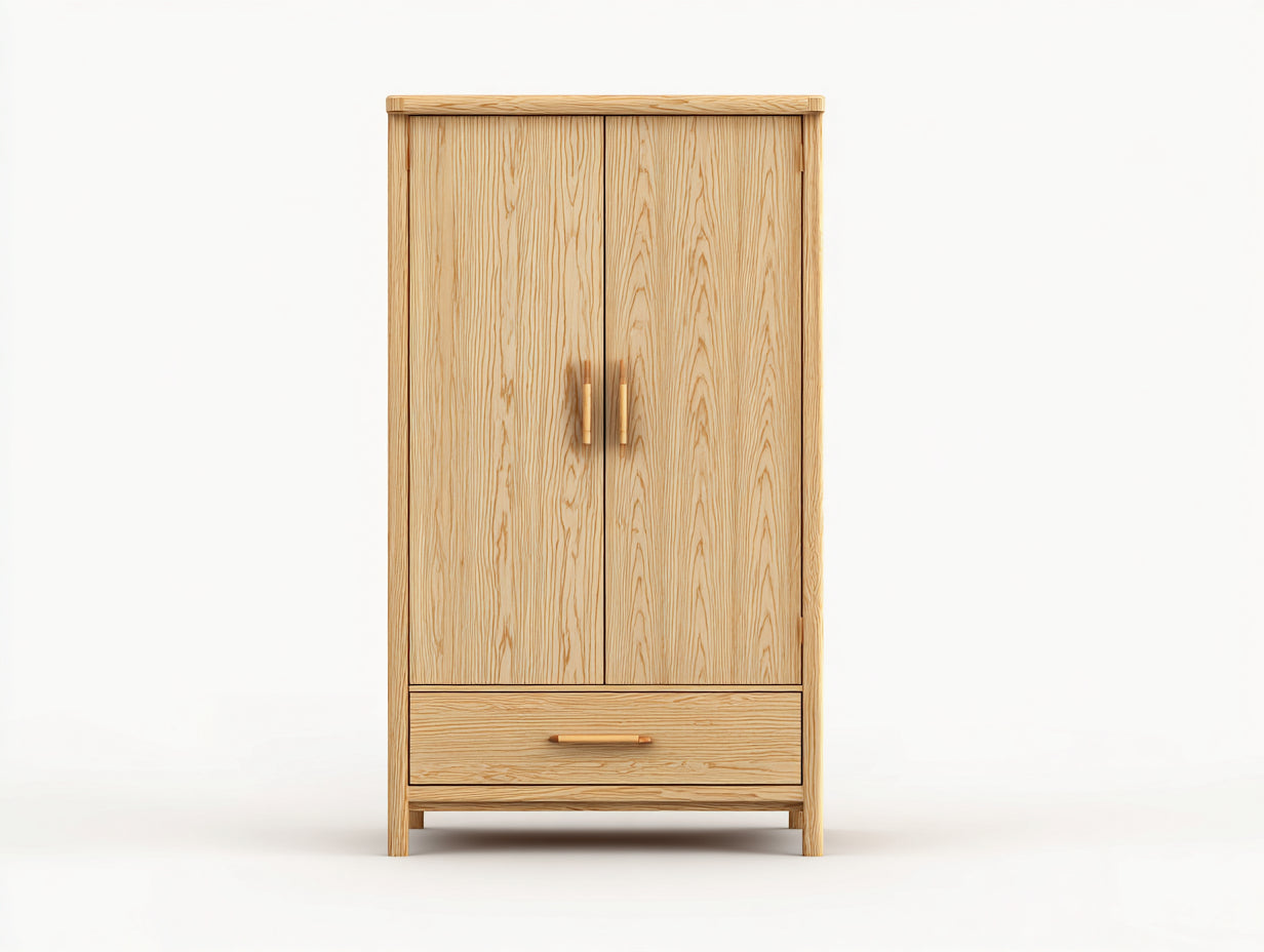 Armarios de madera 100x55x180 cm - Madera natural - Diseño minimalista con dos puertas y un cajón