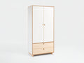 Armarios de madera con puertas y cajones 90x45x180 cm - Blanco y madera natural - Diseño moderno