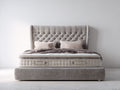 Cama doble tapizada 220x180x110 cm gris con cabecero acolchado estilo clásico